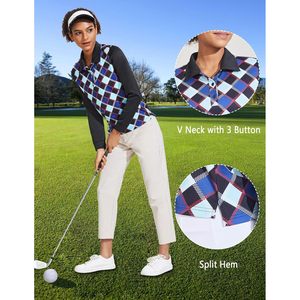 FOXA Women's <b>Long</b> <b>Sleeve</b> Polo <b>Shirt</b> <b>3</b> <b>Button</b> Collared Breathable Golf Clothing Sublimation Print 100% Polyester Knitted - Product Image 2