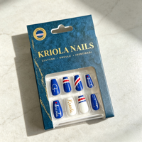 Uñas postizas personalizadas de Cabo Verde con diseño de bandera, uñas postizas de ataúd, azules, rojas, blancas, de gel brillante, uñas postizas patrióticas con estrellas, venta al por mayor OEM