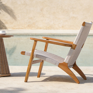 <span class=keywords><strong>Fauteuil</strong></span> de salon d'extérieur moderne en teck massif, <span class=keywords><strong>fauteuil</strong></span> de patio en corde tressée à la main, chaise de jardin scandinave pour villa de villégiature - Product Image 4