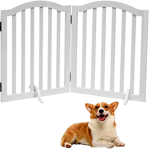 Barrière pour chien en bois moderne rétractable à dessus arqué avec fermeture à <span class=keywords><strong>bouton</strong></span> pour chiens et chats - Séparateur de pièce pliable autoportant - Product Image 1