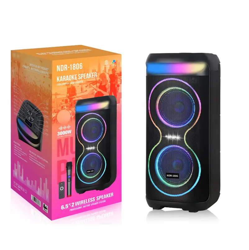 NDR-1806 Manufacturer size double 6.5 Inch Portable Party Dj Wireless karaoker Speaker