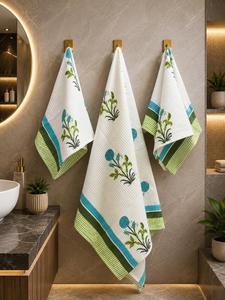 Export Quality Hand Block Waffle <b>Towel</b> <b>Set</b> 1 <b>Bath</b> + 2 Hand <b>Towels</b> 3 Pcs Absorbent Home Hotel Use Available In Bulk Quantity - Product Image 3