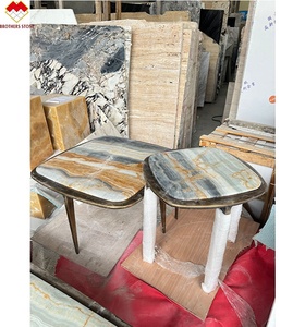 <span class=keywords><strong>Mesa</strong></span> de café de mármol ónix negro moderno con pie de latón, muebles de comedor elegantes, juego de <span class=keywords><strong>mesa</strong></span> de centro de combinación de libros, mármol - Product Image 2