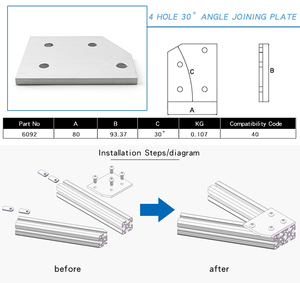 Chine Fabricant 6092 4 trous 30 degrés Angle plaque de jonction profilé en aluminium extrusion profilé en aluminium 40x40 4040 - Product Image 6