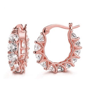 Orecchini a cerchio a forma di U da donna con pietre trasparenti geometriche, gioielli semplici per tutti i giorni - Product Image 4
