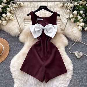 2026 New Summer Vintage Bow Slim <b>Jumpsuit</b> for Women Sleeveless High Waist <b>Short</b> <b>Jumpsuit</b> Wholesale - Product Image 1