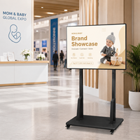 Écran publicitaire LCD intelligent portable de 65 pouces avec quatre bords égaux, support mobile pour promotion en magasin