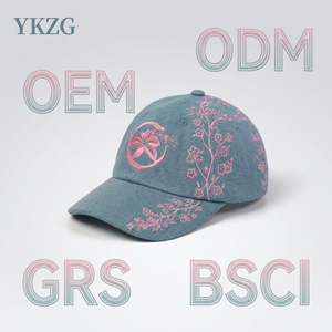 Gorra de Béisbol Personalizada con Bordado Floral Completo, Gorra de Mezclilla Lavada con Diseño de Flor de Cerezo, Gorra Rosa con Bordado de Flor de <span class=keywords><strong>Sakura</strong></span> - Product Image 1
