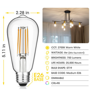 St64 <strong>Edison</strong> <strong>LED</strong> <strong>Filament</strong> Screw Retro Tungsten Nipple Light Bulb Warm Yellow Light <strong>E27</strong> AC Bulbs - Product Image 4