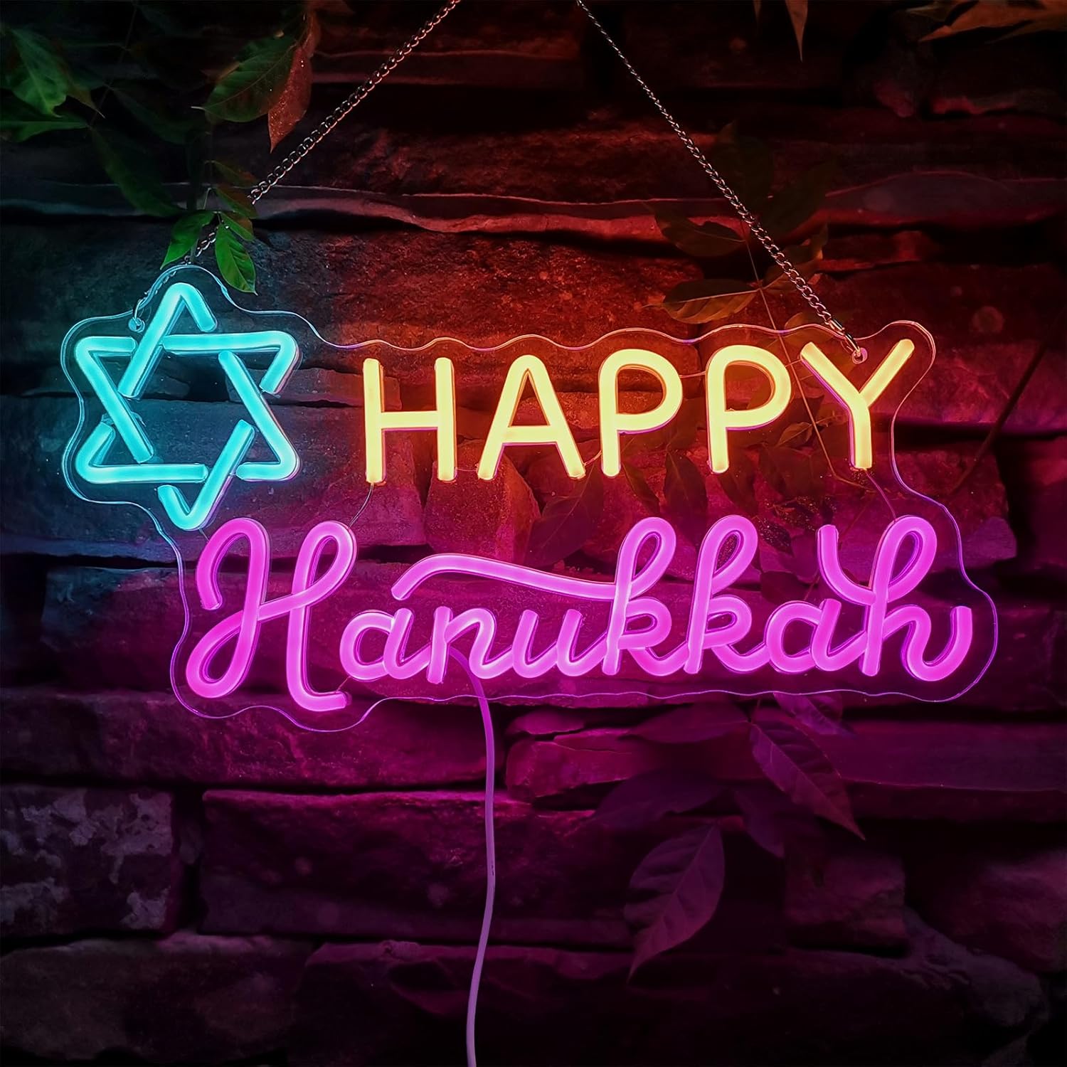 Happy Hanukkah светодиодный неоновый Световой знак в форме звезды, Дэвид, для домашнего декора, стены, декора спальни, Еврейская Менора, праздничные подарки, неоновые огни