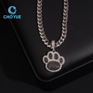 Colgante de Plata de Ley 925 con Huella de Animal, Joyería Hip Hop con Moissanita, Colgante Hip Hop Personalizado con Moissanita para Hombre - Product Image 5
