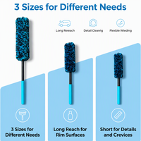 Lot de 3 brosses de detailing pour jantes de voiture, en microfibre, à forme flexible, avec long manche, pour le nettoyage des interstices profonds des jantes en alliage