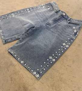 デニムメーカーストリートウェア高品質Jortsダイヤモンドショートパンツドレスルーズフィットワイド脚ジーンズショートメンズ - Product Image 6