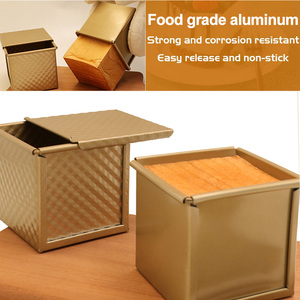 Bakest <strong>Small</strong> Golden Square Cube 6*6cm Mini Ripple Aluminum Alloy Toast Bread Box Quadrate Loaf <strong>Pan</strong> With Lid - Product Image 5