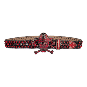 <span class=keywords><strong>Ceinture</strong></span> Western en Cuir PU avec Boucle Large à Broche, Crâne de <span class=keywords><strong>Pirate</strong></span> en Strass Rouge et Cristaux Scintillants, Style Designer Y2K pour Hommes et Femmes - Product Image 5