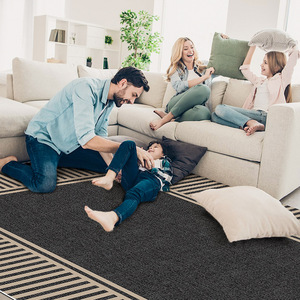 Alfombra geométrica minimalista moderna, rectangular, de fibra de poliéster, resistente a las manchas, para sala de estar, dormitorio, uso doméstico - Product Image 5