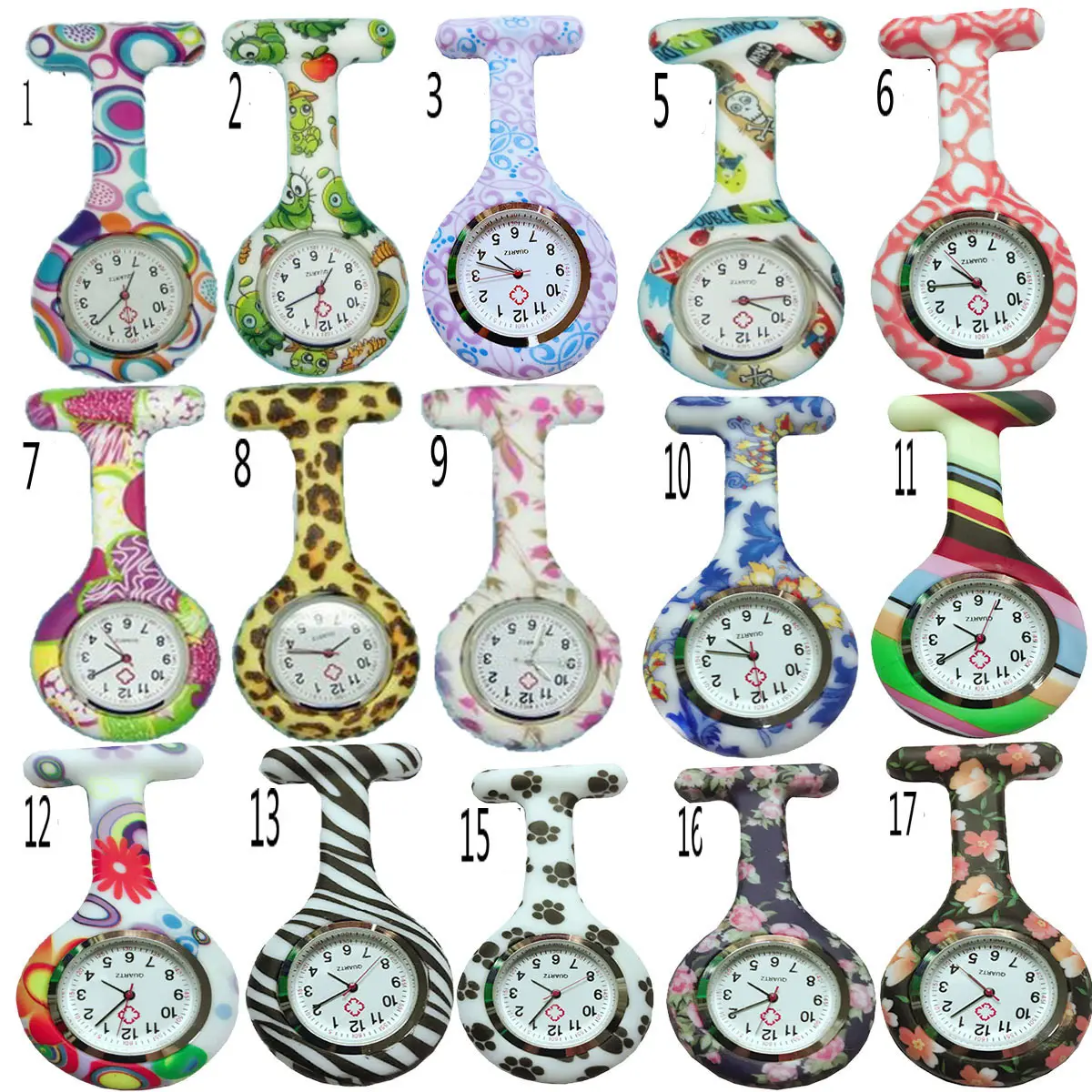 रंगीन दौर नर्स घड़ी जेब घड़ी और सिलिकॉन सामग्री प्रकार नर्स घड़ियों क्वार्ट्ज आंदोलन रबर