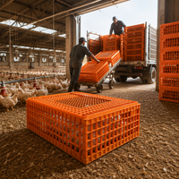 Caisses de transport pour poulets vivants Berys 75x55x29cm, type H, cages en plastique pour animaux, neuves, capacité 10-12 poulets, longue durée de vie