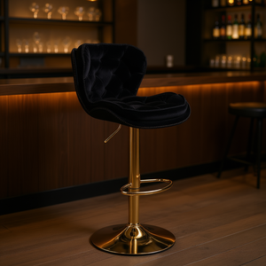 Bar <b>Stool</b> Velvet Black Height <b>Adjustable</b> Chrome Leg Modern Bar Furniture - Product Image 2