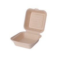 Emballage alimentaire écologique en forme de coquille, boîte à emporter en canne à sucre biodégradable, boîte à burger carrée, laminage brillant, 308x144x78mm, BIOPACK
