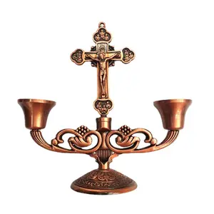 Factory make religion crossing jesus metal candle holders for candlestick event candlestick holders wedding metal holders