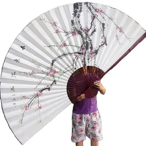 【我是你的粉丝】热卖折叠墙手扇竹子100% 手绘国画巨型亚洲折叠布扇