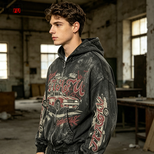 Sudadera con capucha prémium para hombre 2026 de 500 g/m² con lavado ácido, peso pesado, estilo vintage desgastado, forro polar, <span class=keywords><strong>top</strong></span> de streetwear, personalizable al por mayor - Product Image 3