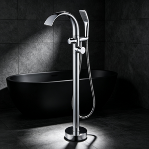 Colonne de douche autoportante d'extérieur en laiton noir mat avec douchette pluie pour piscine, jardin, plage - Product Image 4