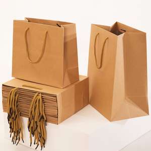 Sacs en papier kraft personnalisés KM avec poignées, en vrac, recyclés, 150 g/m², sacs cadeaux en papier kraft, sacs en papier kraft résistants, sacs de shopping en papier léger - Product Image 2