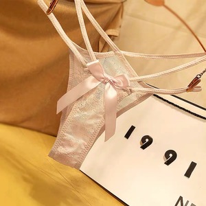 Culottes sexy en dentelle pour femmes, transparentes, à bretelles croisées, taille basse, avec nœud, culottes sexy et séduisantes. - Product Image 3
