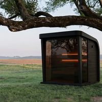 Sauna a cubo moderna da esterno con vetro panoramico, sauna a infrarossi lontani, in legno massello, per giardino, cortile, villa e casa.