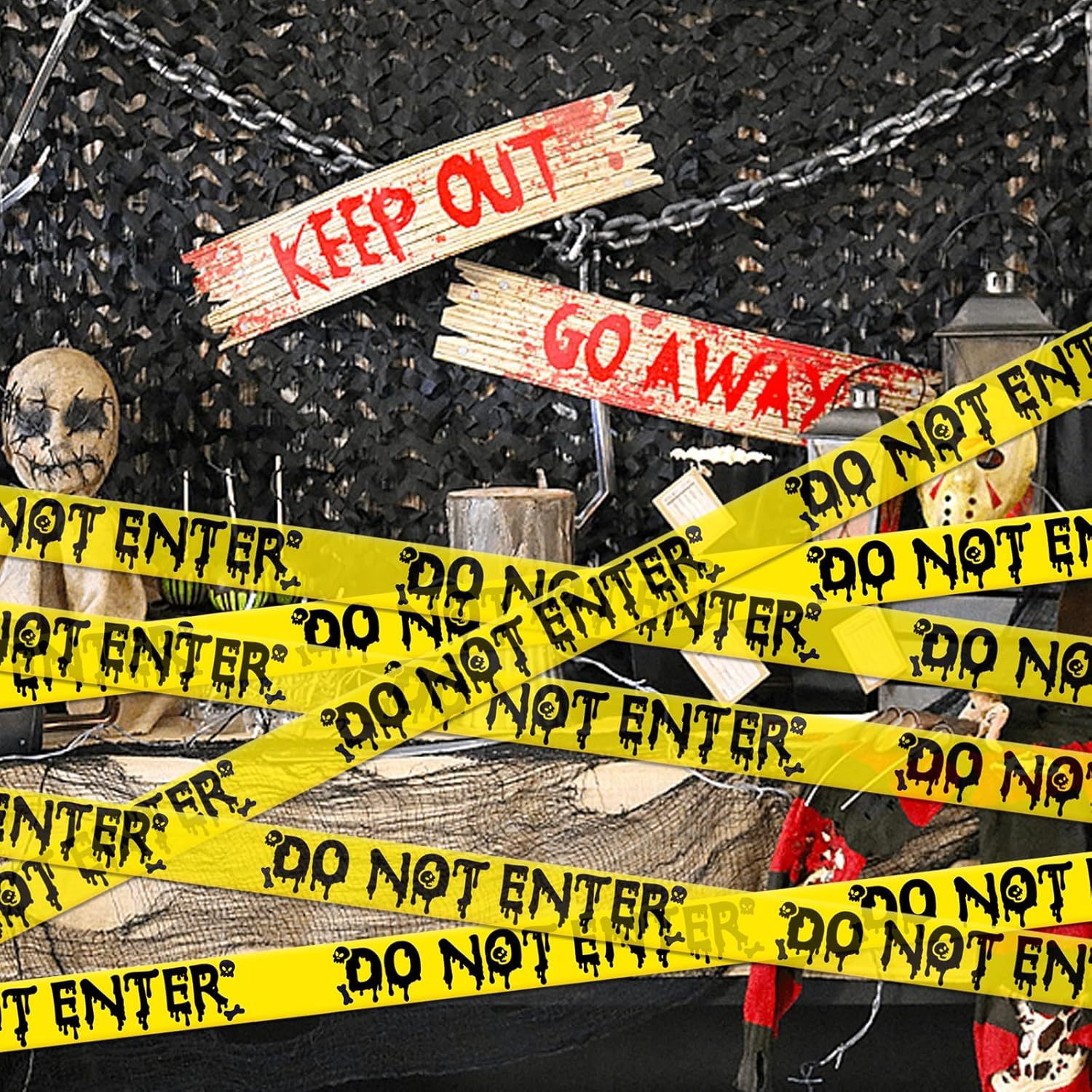 Halloween Decorations DIY Supplies Yellow Black Scary Caution Tape Hazard Warning Door Haunted Houses Deco for Indoor · image 3