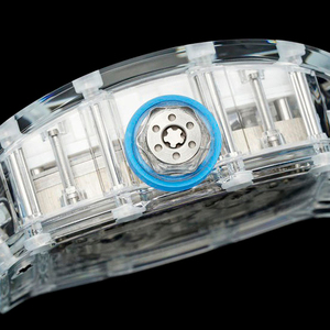 Reloj de pulsera para hombre con correa de caucho blanca, cristal y tourbillon, reloj mecánico esqueleto con forma de tonneau - Product Image 6
