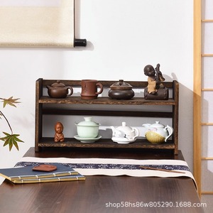 <b>Solid</b> <b>Wood</b> Desktop Display Shelf Black Walnut Color Chinese Style Teacup Tea Set Storage Rack Multi Tier Organizer - Product Image 1