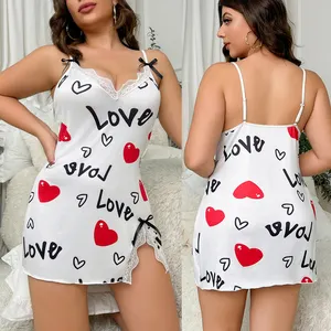 Lingerie Vintage wanita ukuran besar 2xl 3xl 4xl tali Spaghetti renda leher V seksi 2024 Valentine pakaian tidur