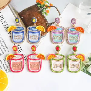 Summer Refreshing Fruit Juice Cup Earrings with Colorful Bead Drops and Diamond Accents