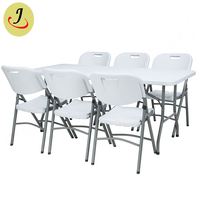 Table pliante d'extérieur moderne en plastique durable de 6 pieds, finition thermolaquée, tube en acier, garantie de 3 ans pour les événements de mariage, les hôtels