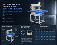 Presse à Chaud Pneumatique Monoposte pour T-shirts et Vêtements Grand Format 100x120 80x100 60x80 50x70 38x38cm – Neuve