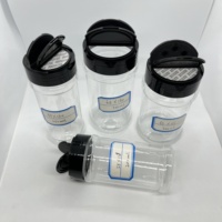 Bouteille d'assaisonnement en plastique ronde vide de 10 oz avec couvercle double ouvert noir et joint de pression