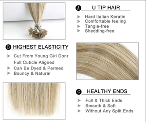 ต่อผมแท้ Utip แบบเวอร์จิ้น เรมี่  เคราตินบอนด์  ไฮไลท์สีบาเลยาจ  สีพีอาโน สำหรับร้านทำผมมืออาชีพ  ขายส่งสำหรับร้านค้า - Product Image 4