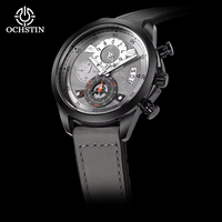 Montre sport à quartz pour homme OCHSTIN avec bracelet en cuir, cadran de 44 mm, boîtier en alliage de zinc, étanche, aiguilles lumineuses, montre de luxe tendance