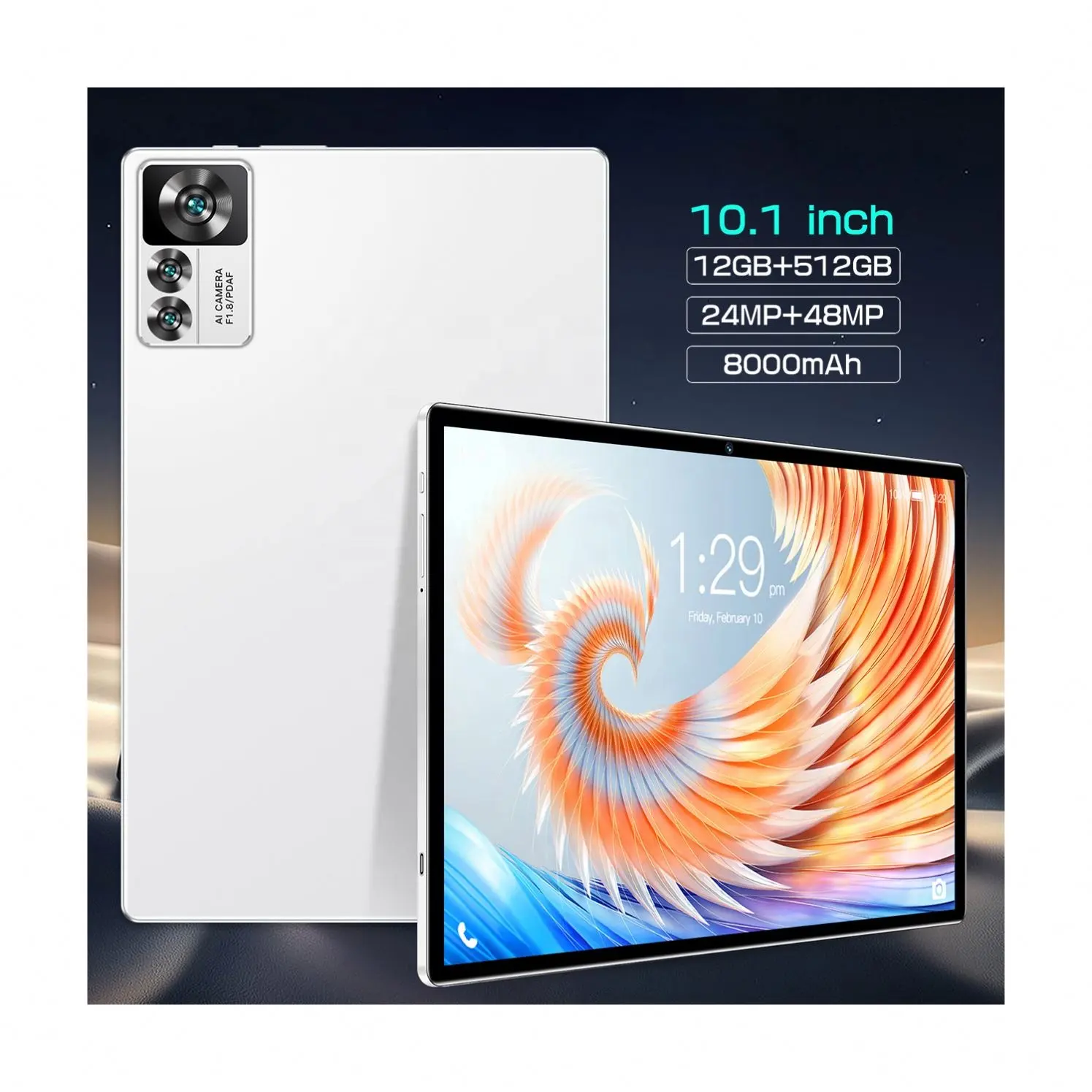 2024 Latest Model 12S Por 10.1-inch Android 13 System Mobile Computer 24MP+48MP Beauty Camera 512GB 5GWiFi Tablet