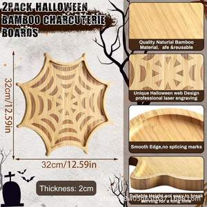 Plateau d'Halloween en bois, plateau à collation hexagonal, couleur bois naturel, vaisselle de fête, plat de service décoratif pour occasions - Product Image 4