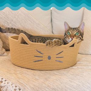 Convertible Cat Bed <b>Basket</b> with Plush Cushion Soft Cotton Rope Toy Storage Organizer for Small to Medium Cats Home Use Indoor - Product Image 4