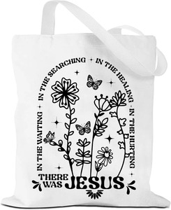Borsa tote in tela Christian Wildflower con stampa del citazione 'There Was Jesus', borsa a tracolla riutilizzabile ed ecologica, regalo religioso - Product Image 5