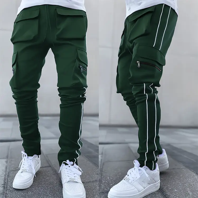 Streetwear Freizeit Großhandel Reflective Stripe 6 Multi Pocket Stacked Cargo Track Pants Herren