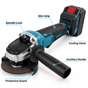 Smerigliatrice Angolare Elettrica HJT 20V con Batteria Li-ion 3.0Ah, Utensile Manuale per Lucidatura, Taglio e Levigatura - Product Image 4