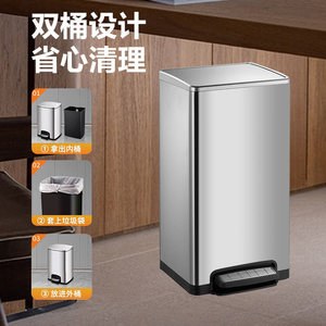 Stainless steel foot-operated trash can with lid, suitable for home, kitchen, hotel, and commercial use, large size, and large - Product Image 3