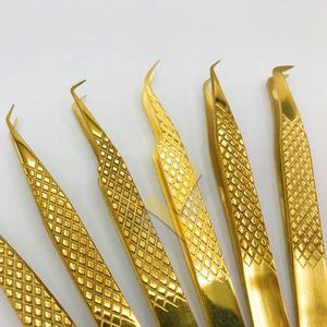 Pince à cils avec logo personnalisé plaqué or 24K Volume Lash Diamond Grip Pointed Private Label Fibre d'acier durable pour sourcils - Product Image 5