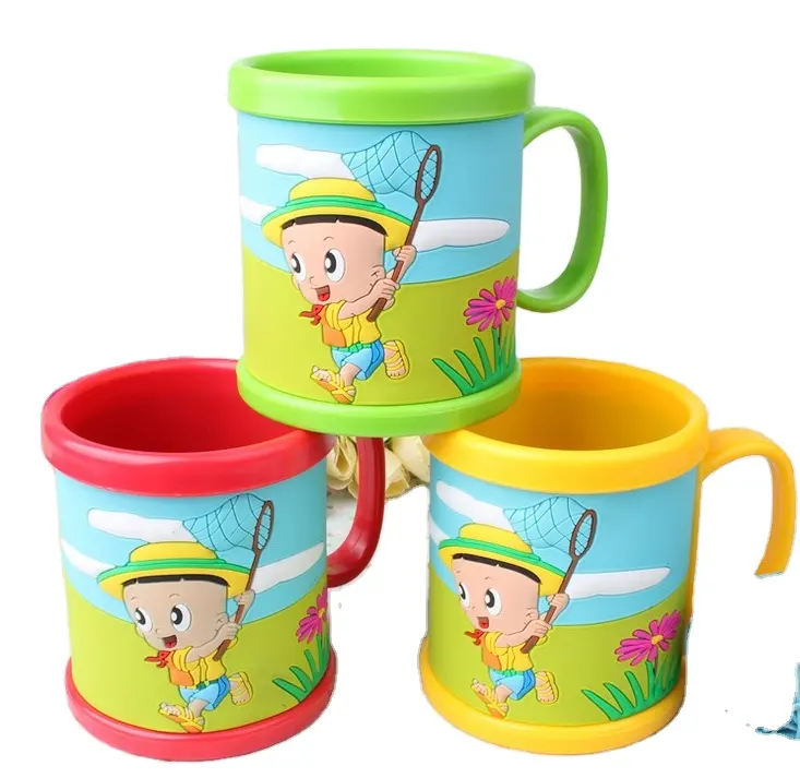 Diaudit pabrik kustom 2024 kartun anak-anak lembut PVC 3D plastik warna ABS cangkir mug